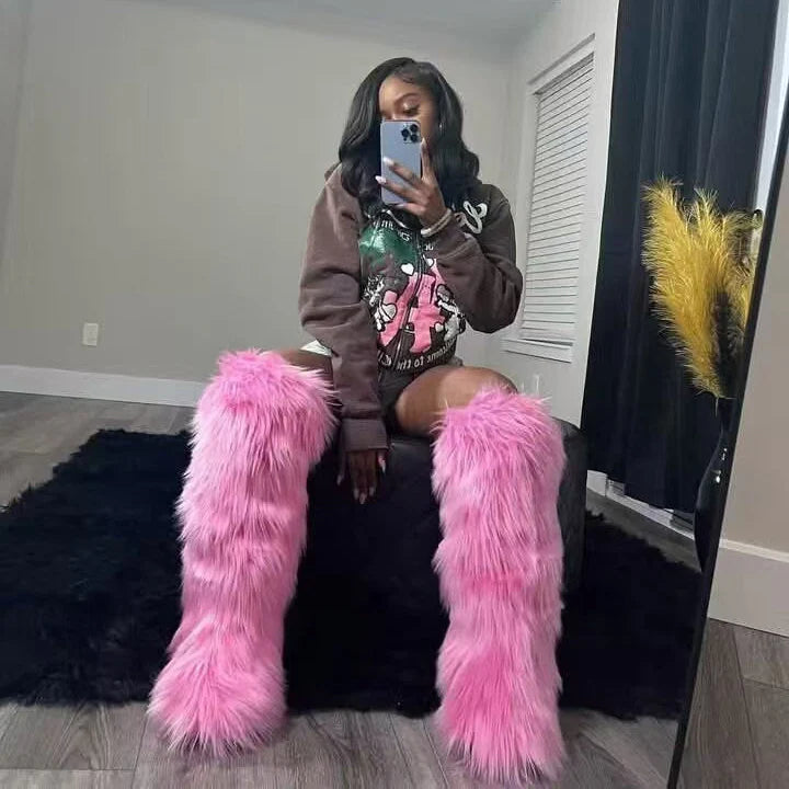 knee high furry boots $30.00