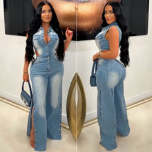 washed denim straight leg jumpsuit $37.00