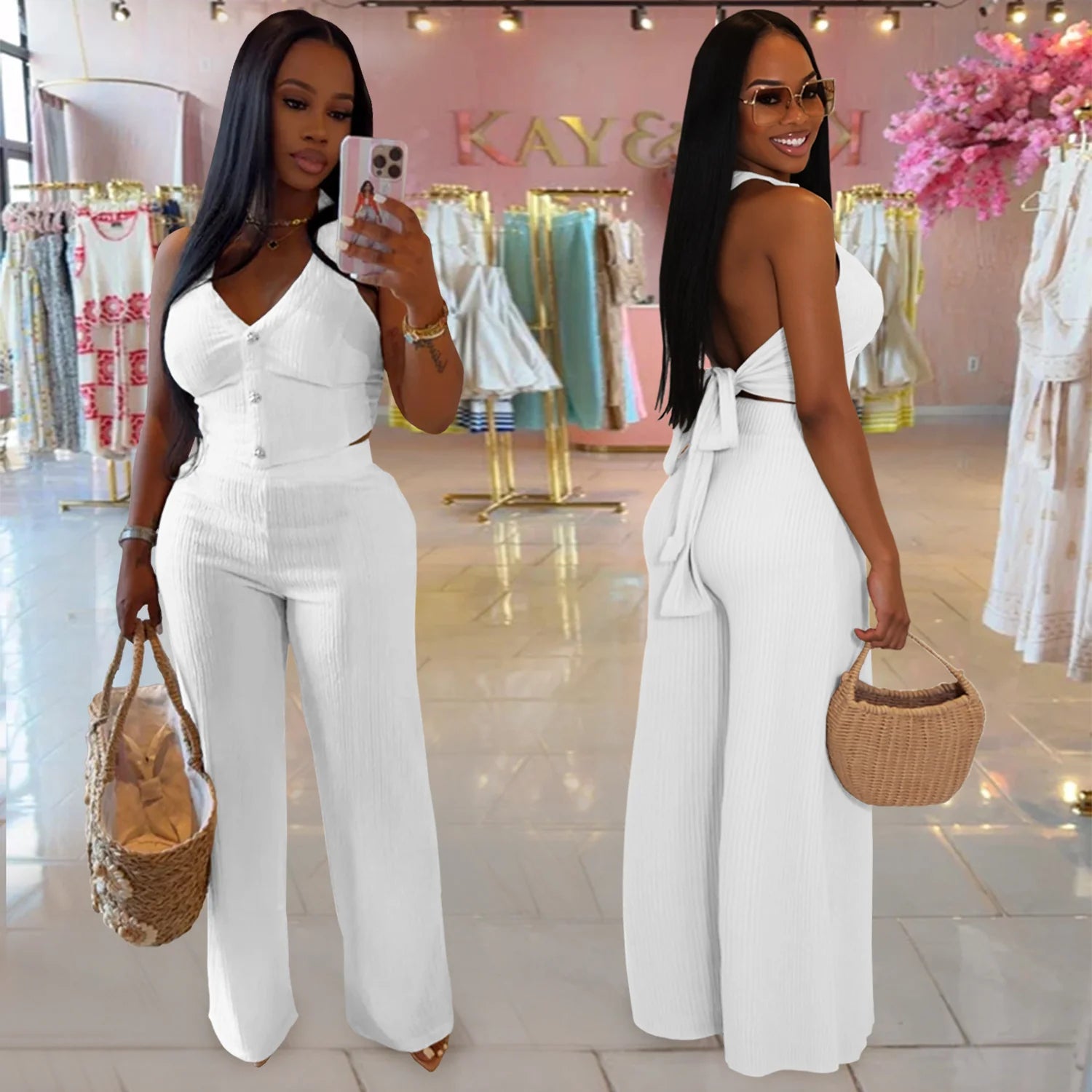 casual 2 piece halter set
