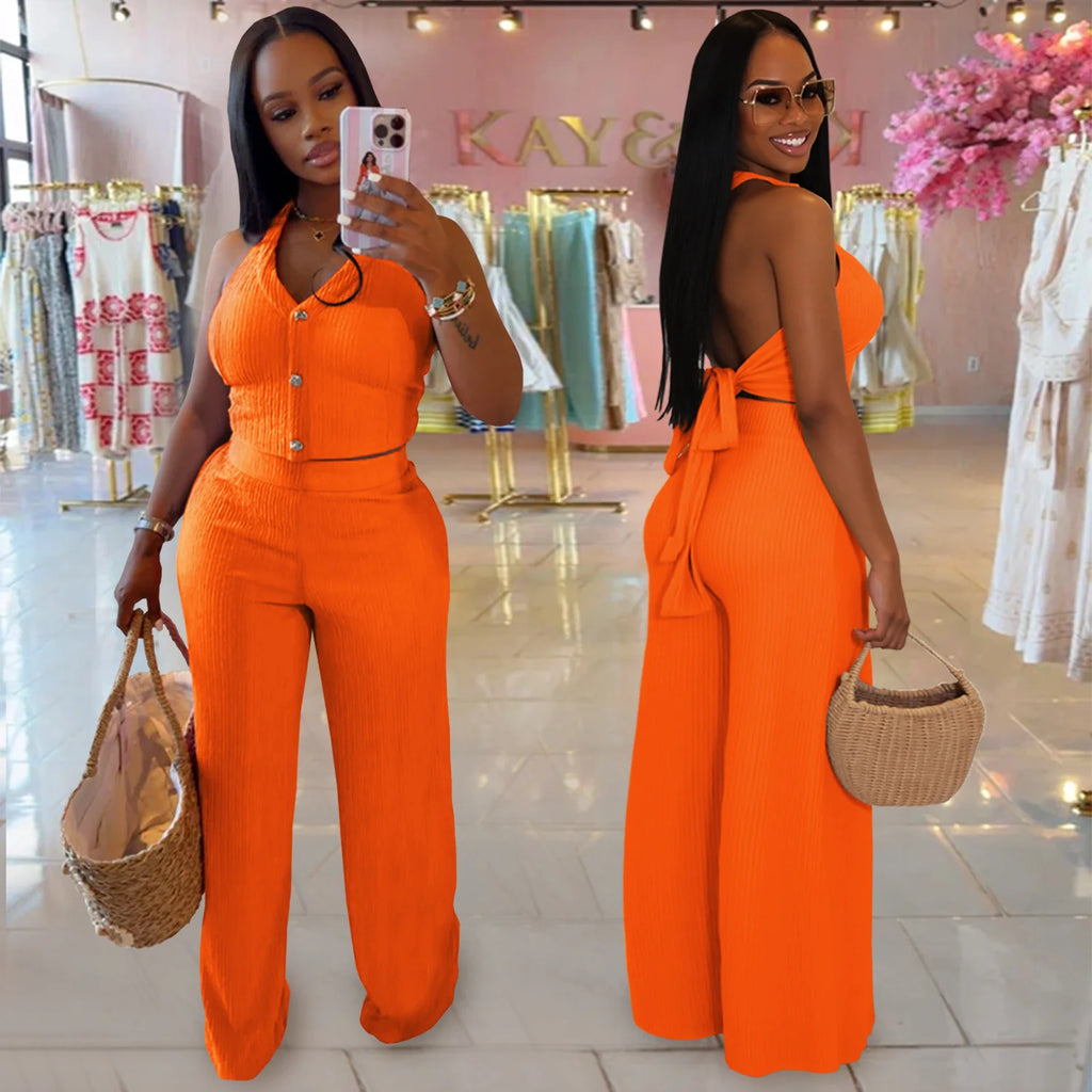 casual 2 piece halter set