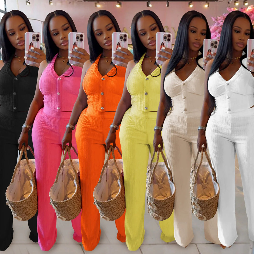 casual 2 piece halter set