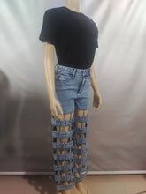 Hollow high waist straight pants $35.00