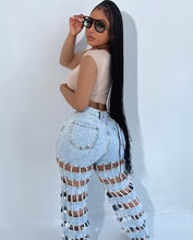 Hollow high waist straight pants $35.00