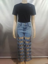 Hollow high waist straight pants $35.00