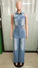 washed denim straight leg jumpsuit $37.00