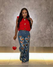 hollowed out heart shape straight pants $45.00