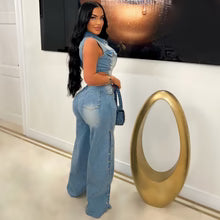 washed denim straight leg jumpsuit $37.00