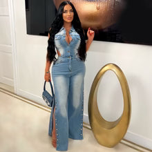 washed denim straight leg jumpsuit $37.00