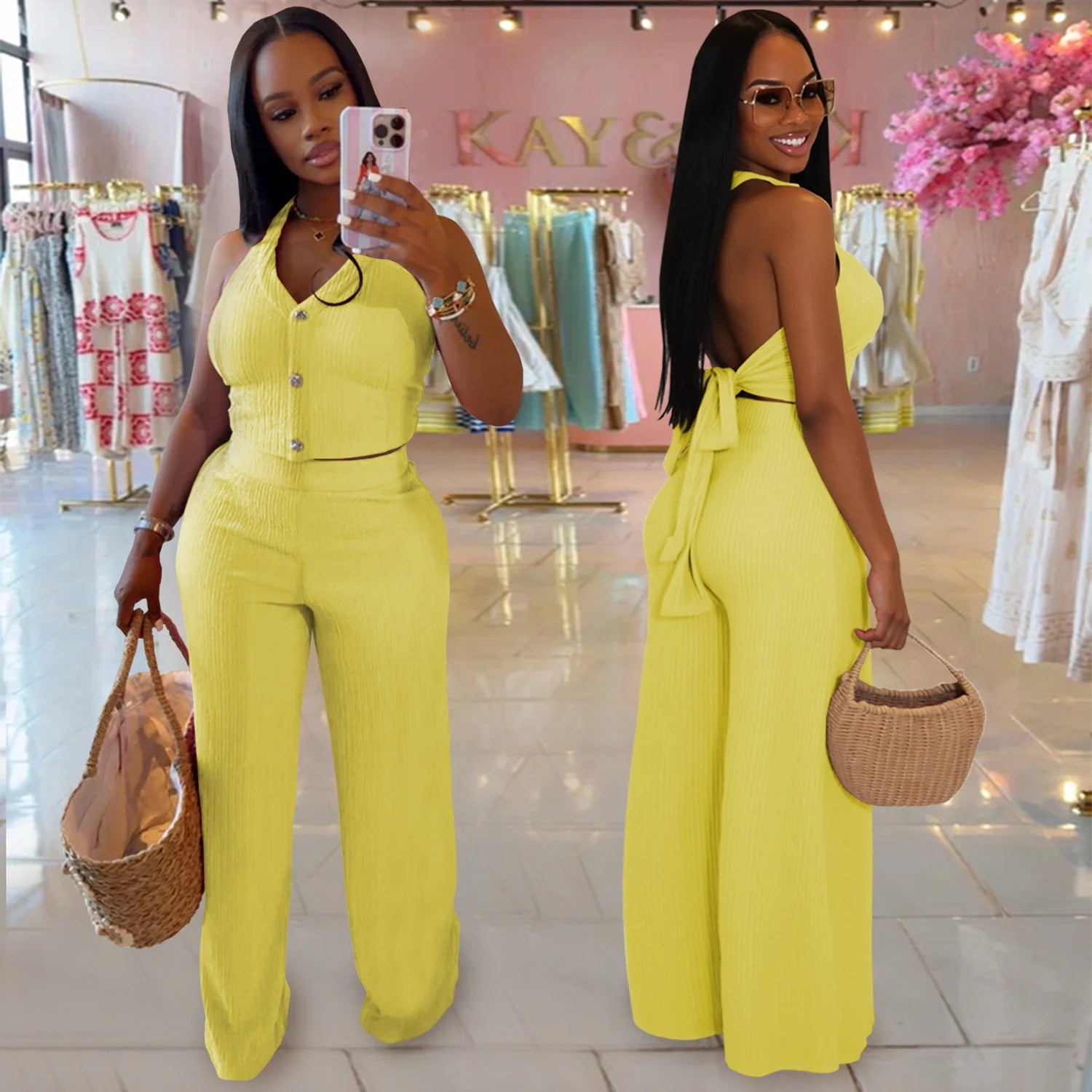 casual 2 piece halter set