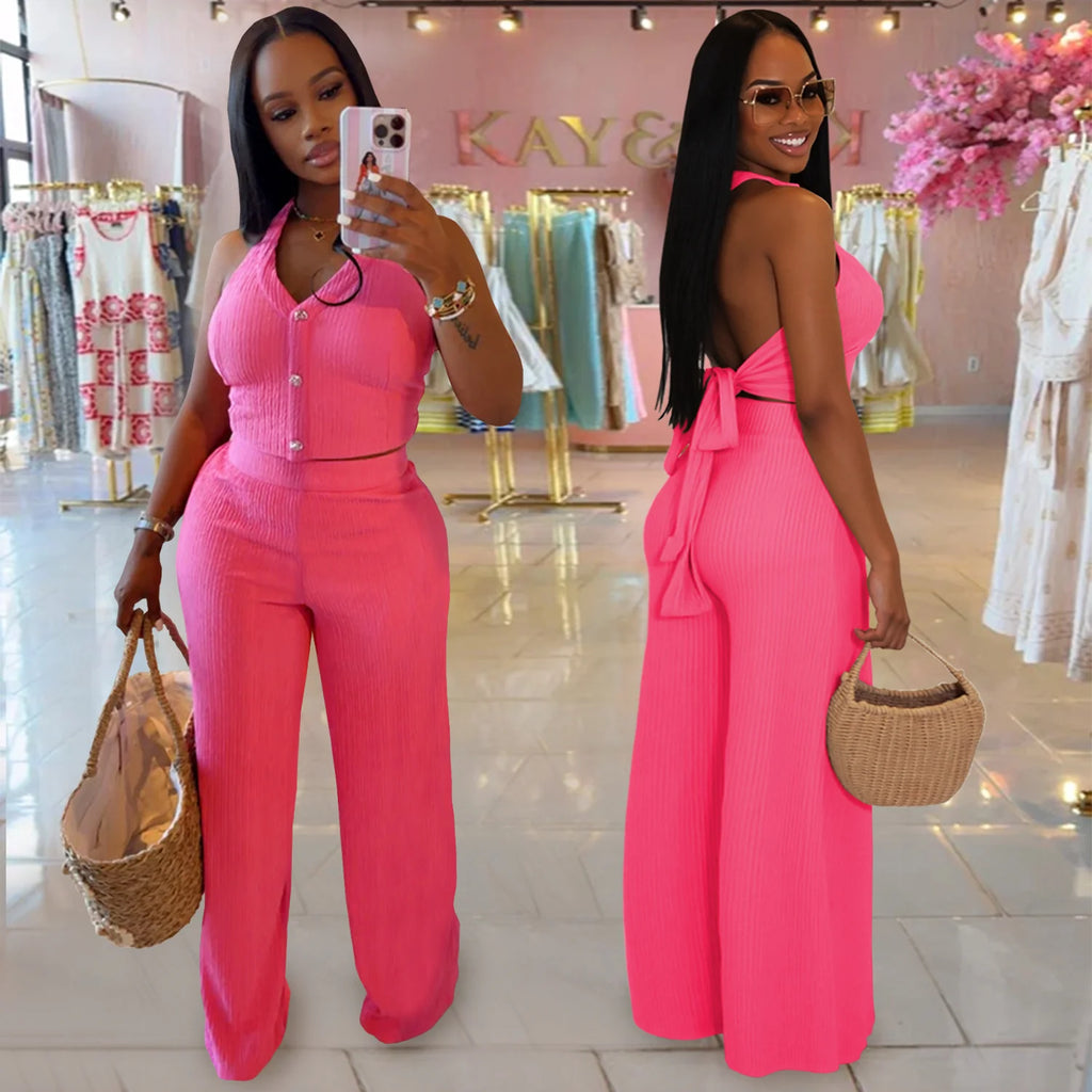 casual 2 piece halter set