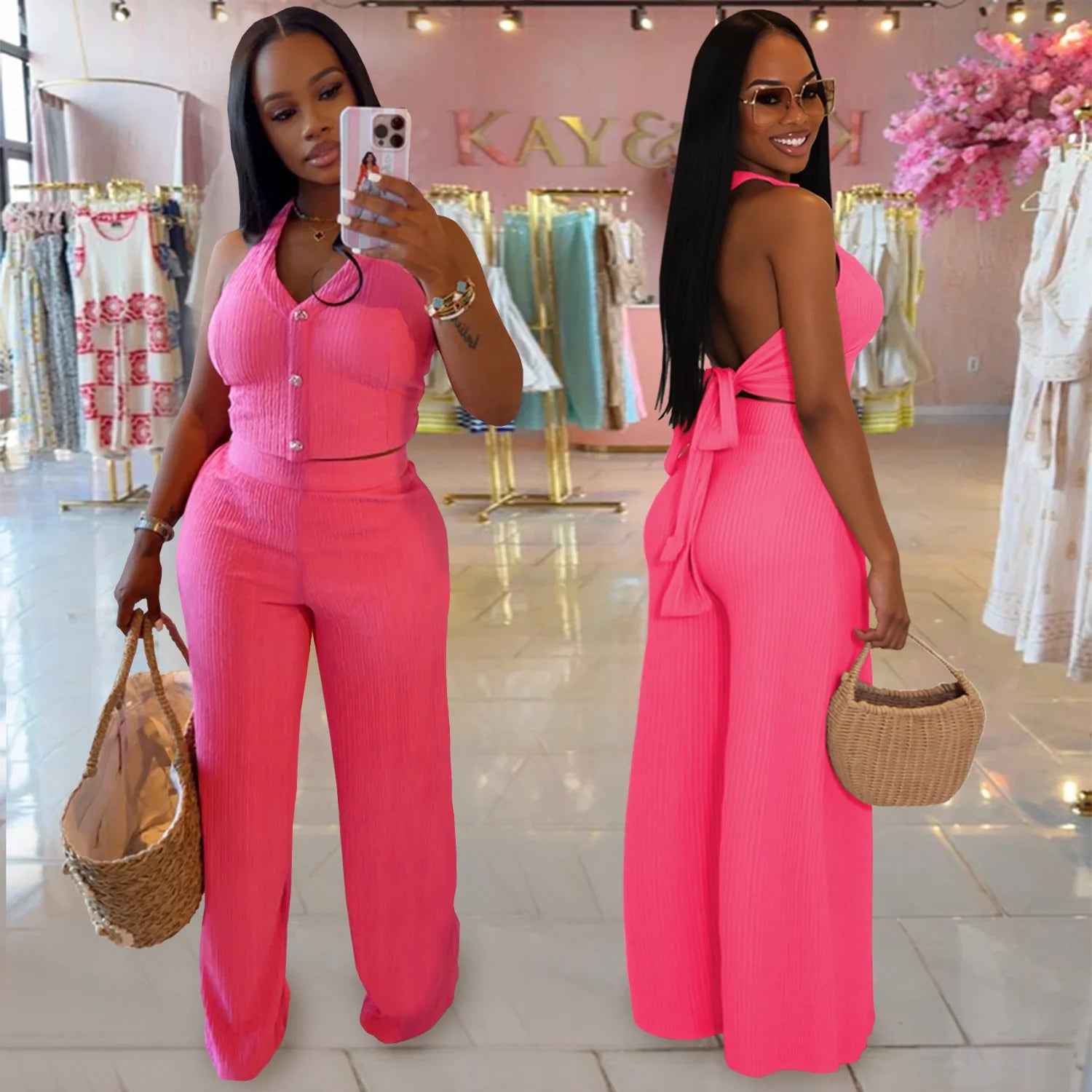 casual 2 piece halter set