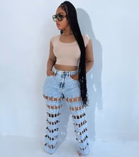 Hollow high waist straight pants $35.00