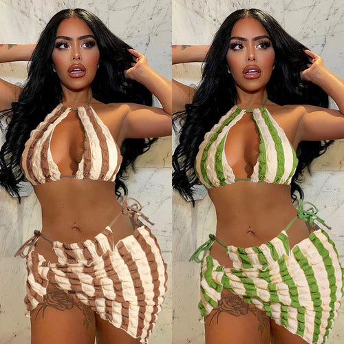 HOT SELLING striped 3 piece thong bikini set $25.99