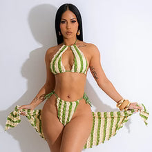 HOT SELLING striped 3 piece thong bikini set $25.99
