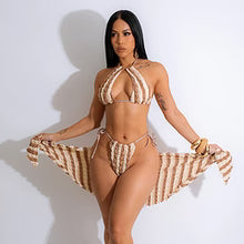 HOT SELLING striped 3 piece thong bikini set $25.99